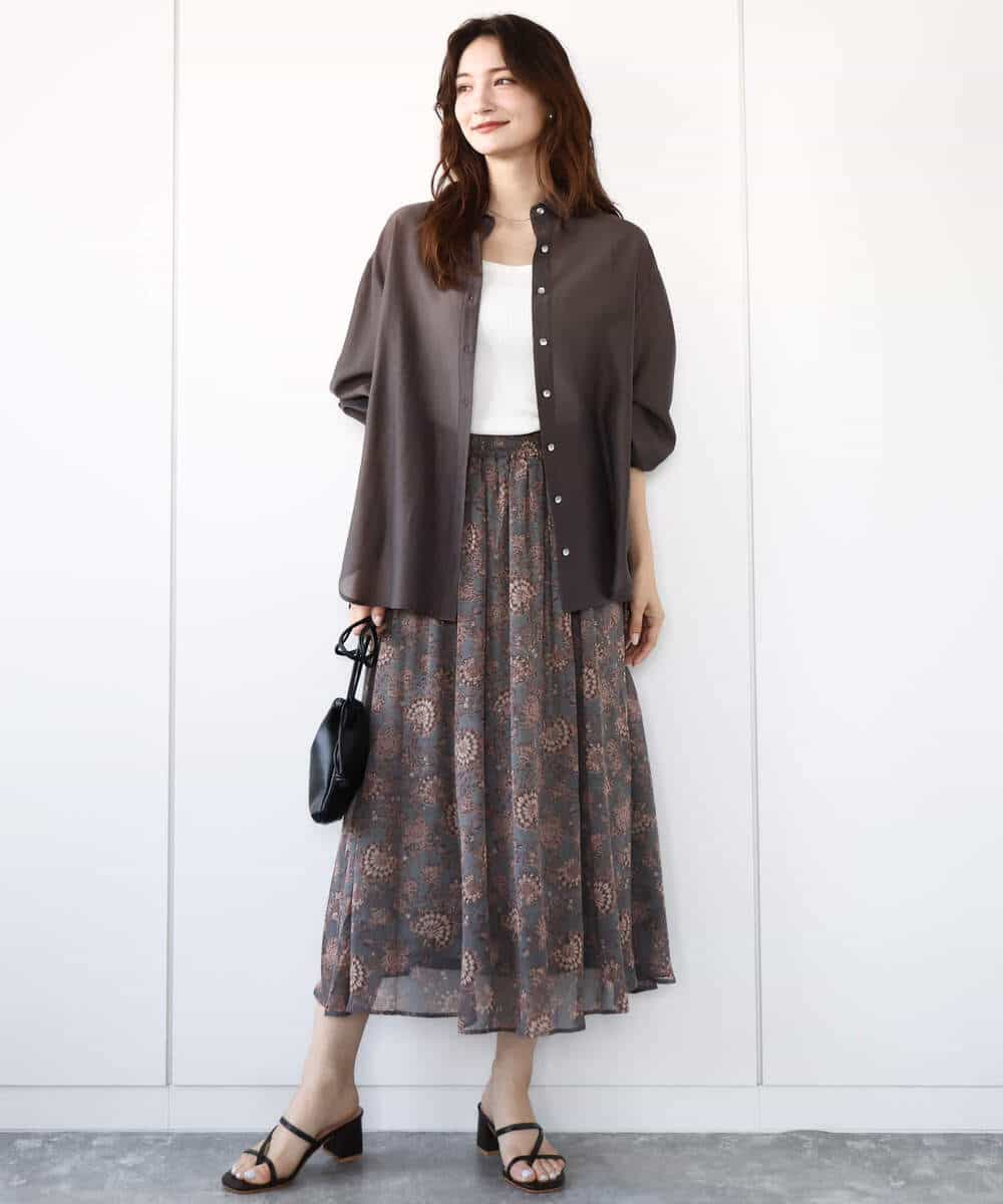 FKHHA05140 MK MICHEL KLEIN(MK ミッシェルクラン) 更紗プリント花柄シフォンスカート/洗える ベージュ