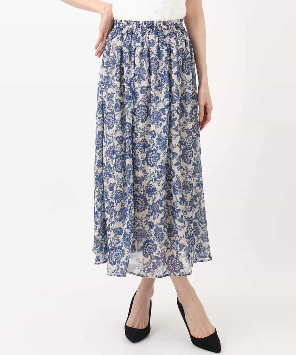 FKHHA05140 MK MICHEL KLEIN(MK ミッシェルクラン) 更紗プリント花柄シフォンスカート/洗える ベージュ
