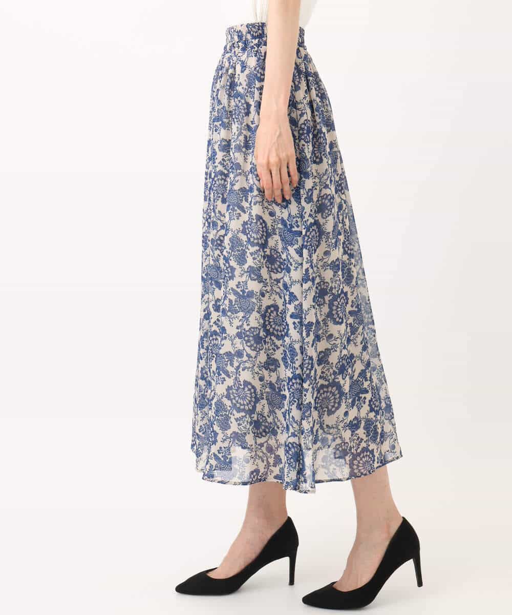 FKHHA05140 MK MICHEL KLEIN(MK ミッシェルクラン) 更紗プリント花柄シフォンスカート/洗える ベージュ
