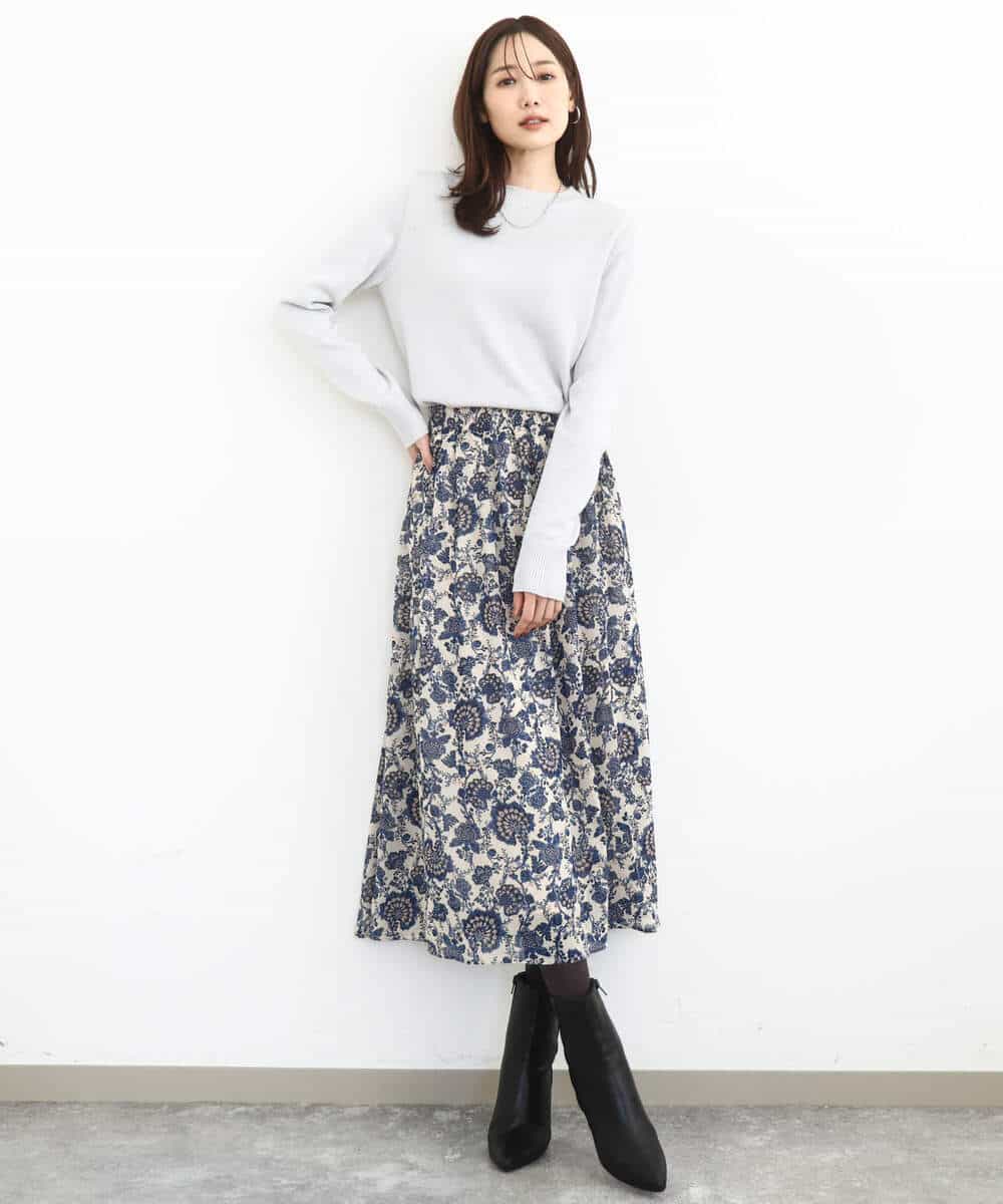 FKHHA05140 MK MICHEL KLEIN(MK ミッシェルクラン) 更紗プリント花柄シフォンスカート/洗える ベージュ