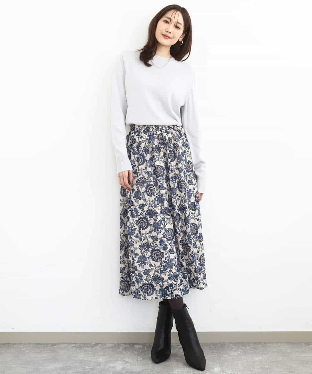 FKHHA05140 MK MICHEL KLEIN(MK ミッシェルクラン) 更紗プリント花柄シフォンスカート/洗える ベージュ