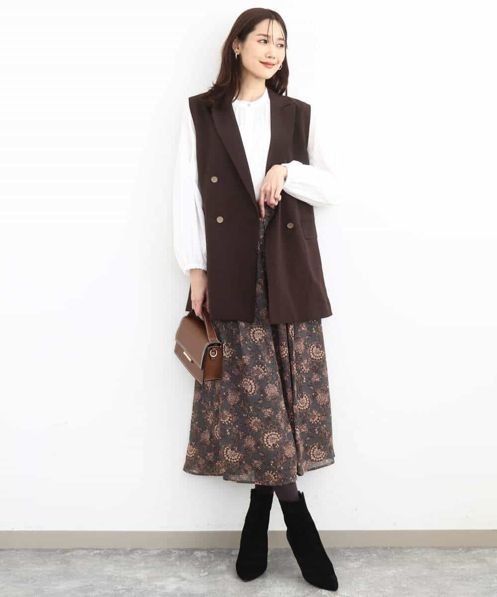 更紗プリント花柄シフォンスカート/洗える(ロング・マキシ丈スカート