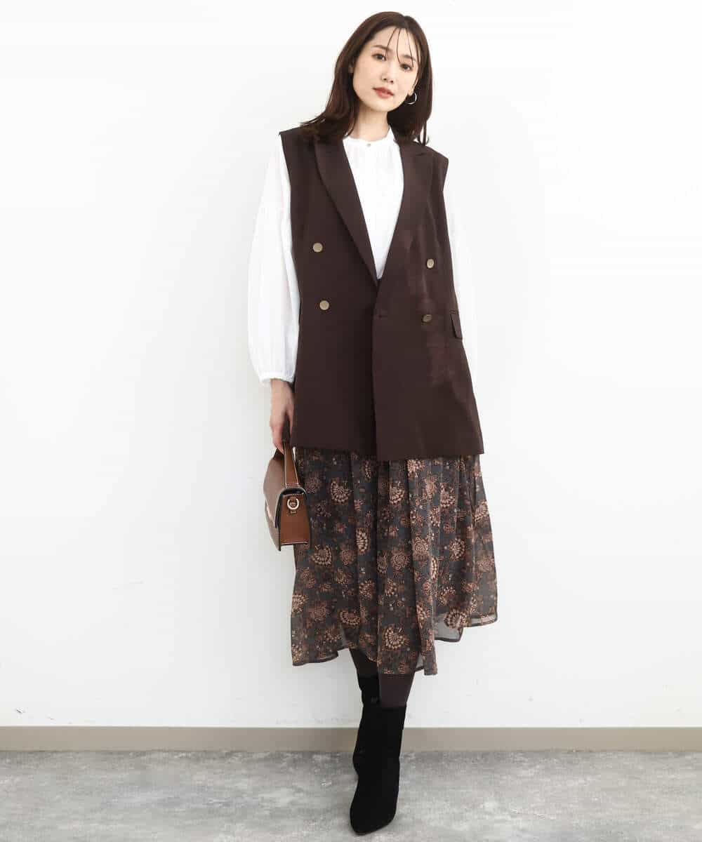 FKHHA05140 MK MICHEL KLEIN(MK ミッシェルクラン) 更紗プリント花柄シフォンスカート/洗える ベージュ