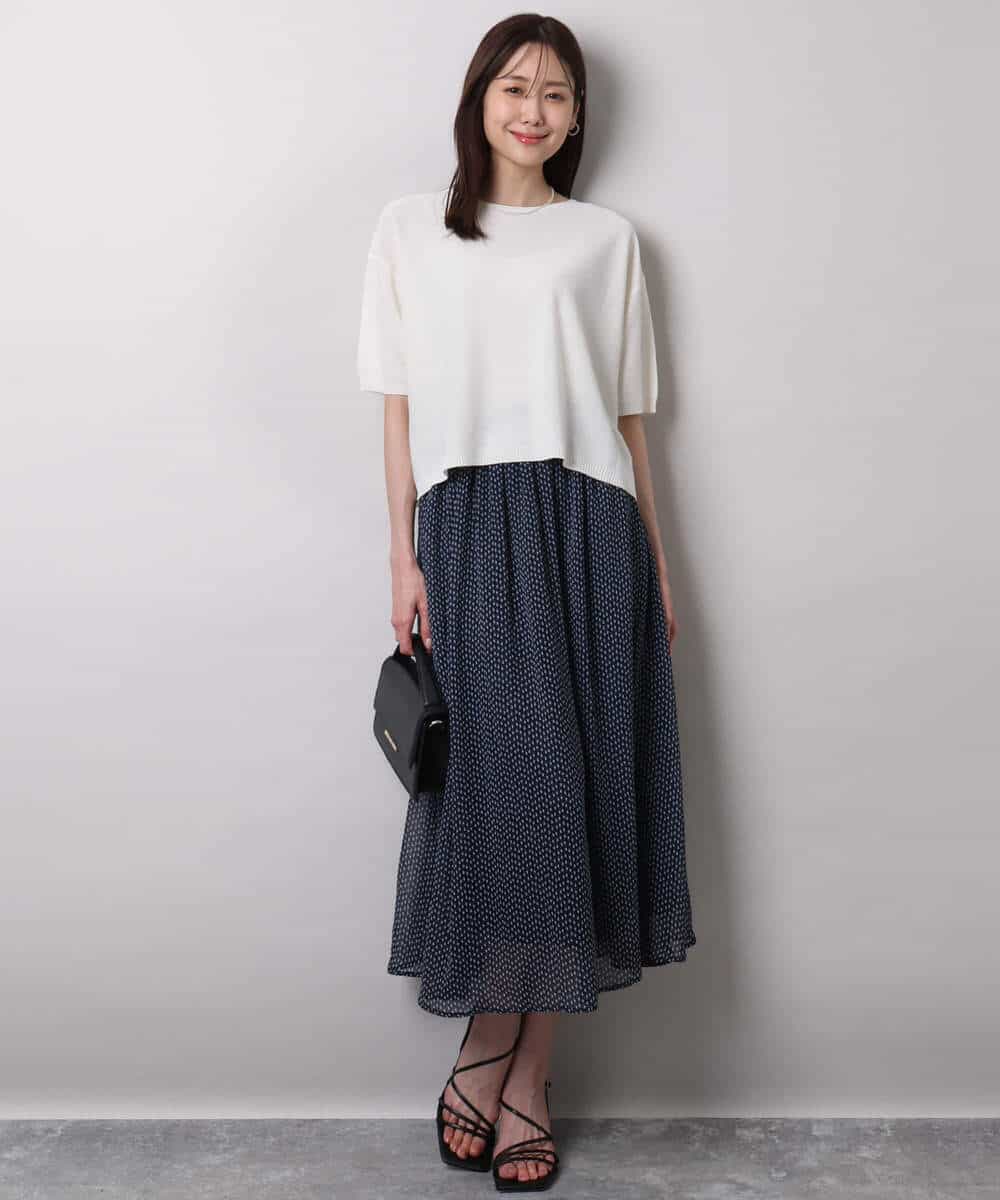 FKHHA06140 MK MICHEL KLEIN(MK ミッシェルクラン) スクエアドット柄シフォンスカート/洗える ネイビー