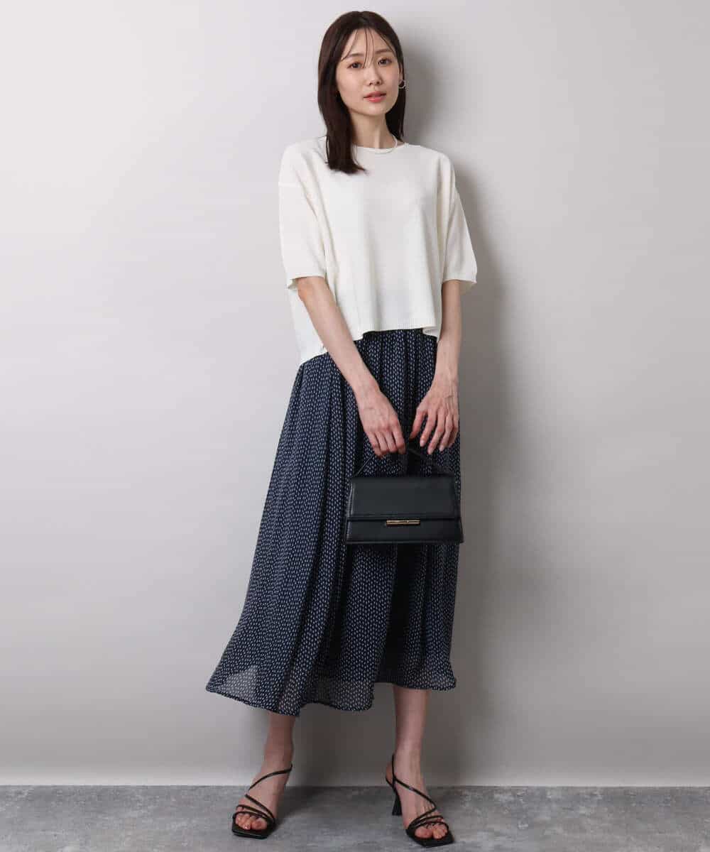 FKHHA06140 MK MICHEL KLEIN(MK ミッシェルクラン) スクエアドット柄シフォンスカート/洗える ネイビー