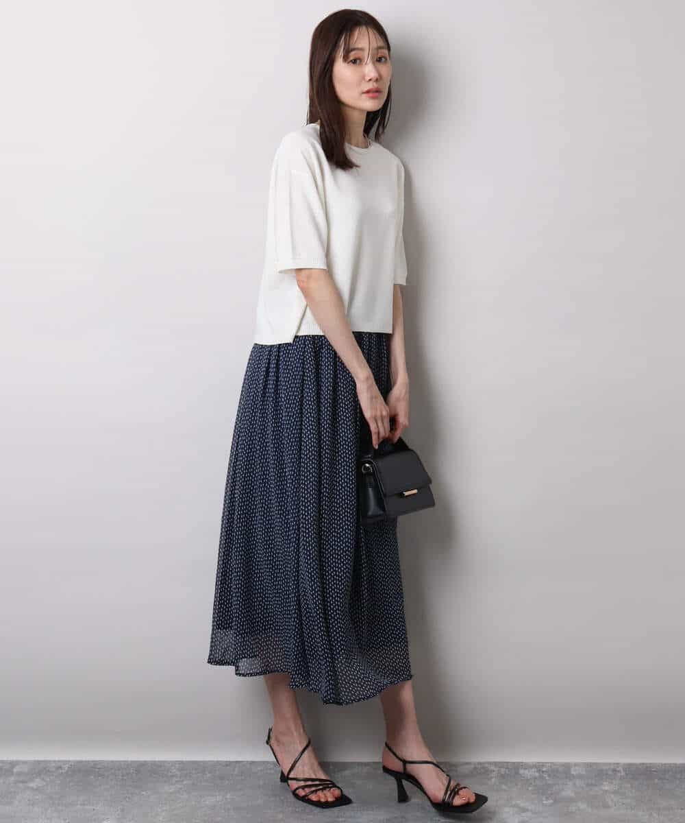 FKHHA06140 MK MICHEL KLEIN(MK ミッシェルクラン) スクエアドット柄シフォンスカート/洗える ネイビー