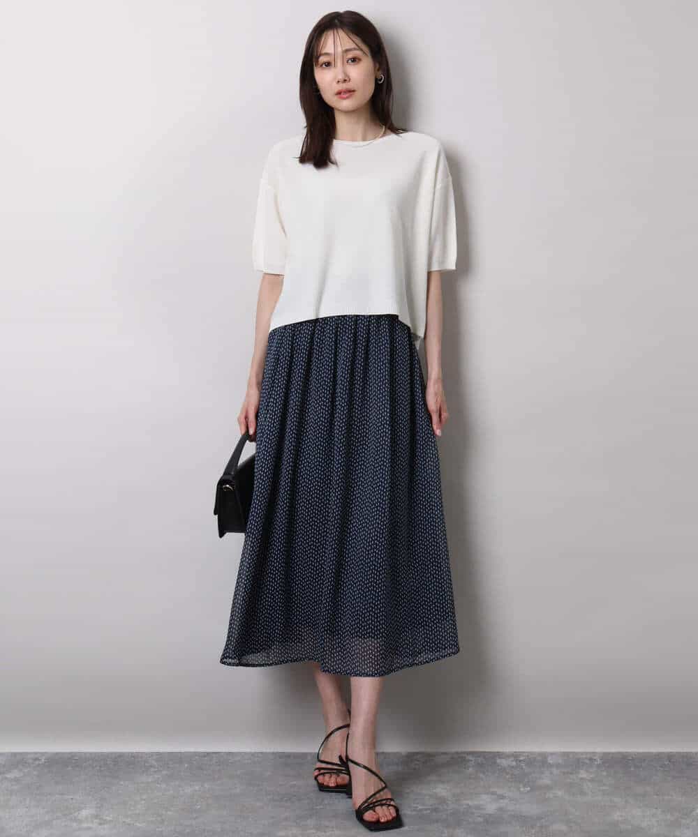 FKHHA06140 MK MICHEL KLEIN(MK ミッシェルクラン) スクエアドット柄シフォンスカート/洗える ネイビー