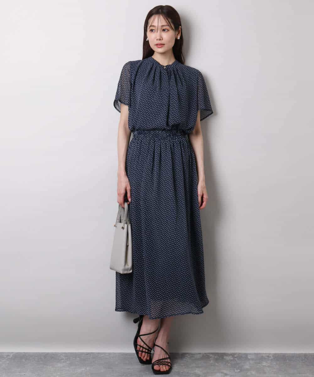 FKHHA06140 MK MICHEL KLEIN(MK ミッシェルクラン) スクエアドット柄シフォンスカート/洗える ネイビー