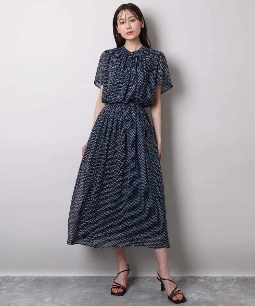 FKHHA06140 MK MICHEL KLEIN(MK ミッシェルクラン) スクエアドット柄シフォンスカート/洗える ネイビー