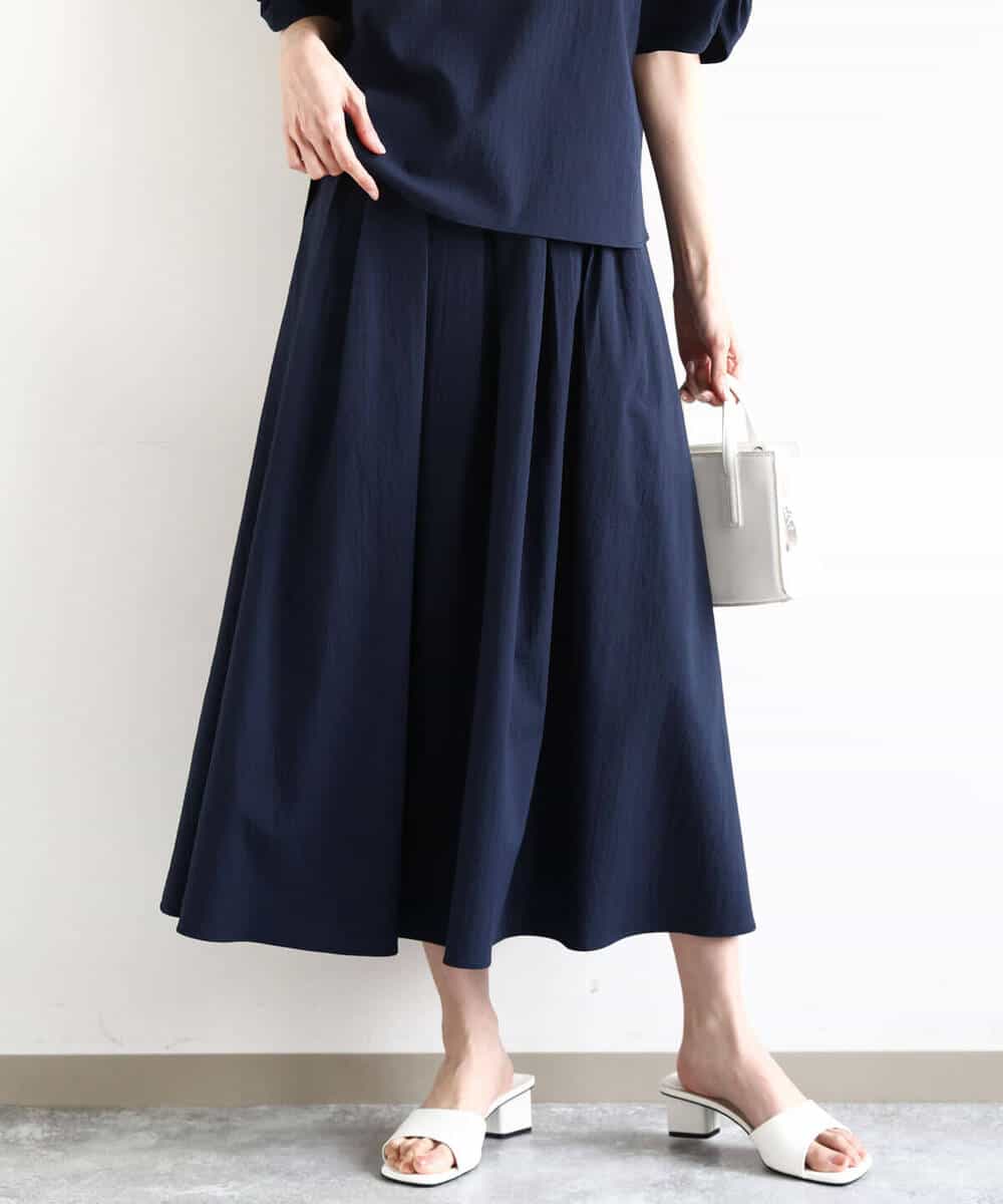 FKHHA60150 MK MICHEL KLEIN(MK ミッシェルクラン) タックフレアースカート/撥水/UVカット/洗える ネイビー