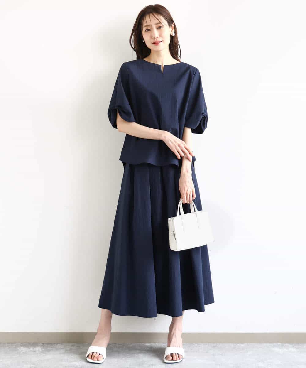 FKHHA60150 MK MICHEL KLEIN(MK ミッシェルクラン) タックフレアースカート/撥水/UVカット/洗える ネイビー