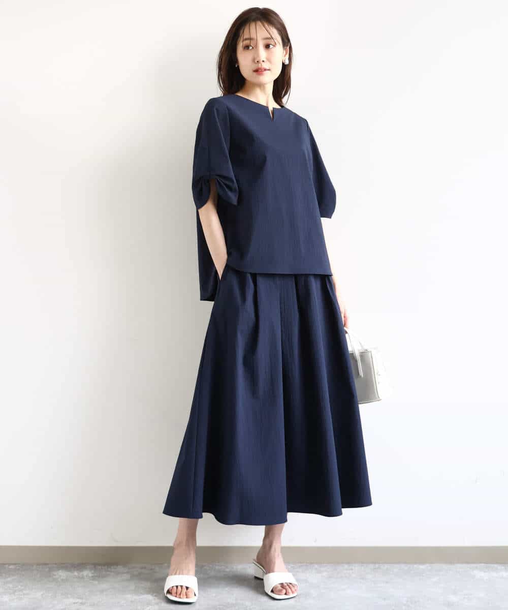 FKHHA60150 MK MICHEL KLEIN(MK ミッシェルクラン) タックフレアースカート/撥水/UVカット/洗える ネイビー
