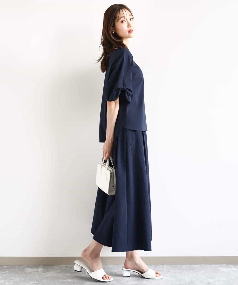 FKHHA60150 MK MICHEL KLEIN(MK ミッシェルクラン) タックフレアースカート/撥水/UVカット/洗える ネイビー