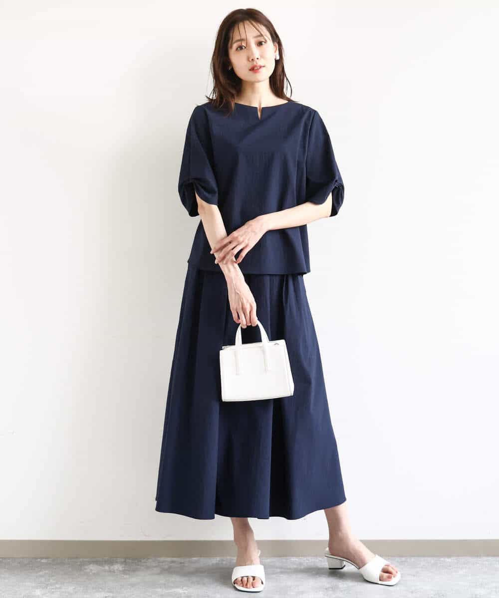 FKHHA60150 MK MICHEL KLEIN(MK ミッシェルクラン) タックフレアースカート/撥水/UVカット/洗える ネイビー