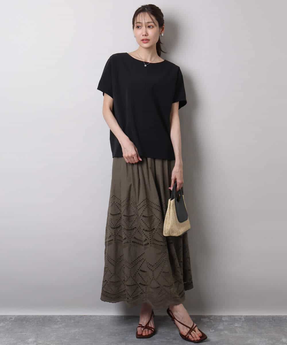 FKHHA65190 MK MICHEL KLEIN(MK ミッシェルクラン) コットン刺繍カットワークギャザースカート/洗える ブルー