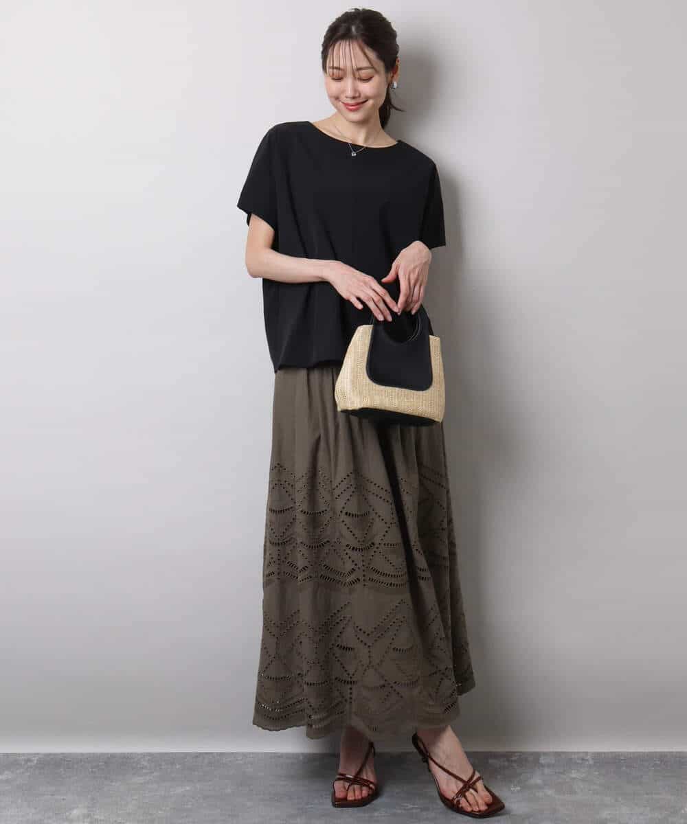 FKHHA65190 MK MICHEL KLEIN(MK ミッシェルクラン) コットン刺繍カットワークギャザースカート/洗える ブルー