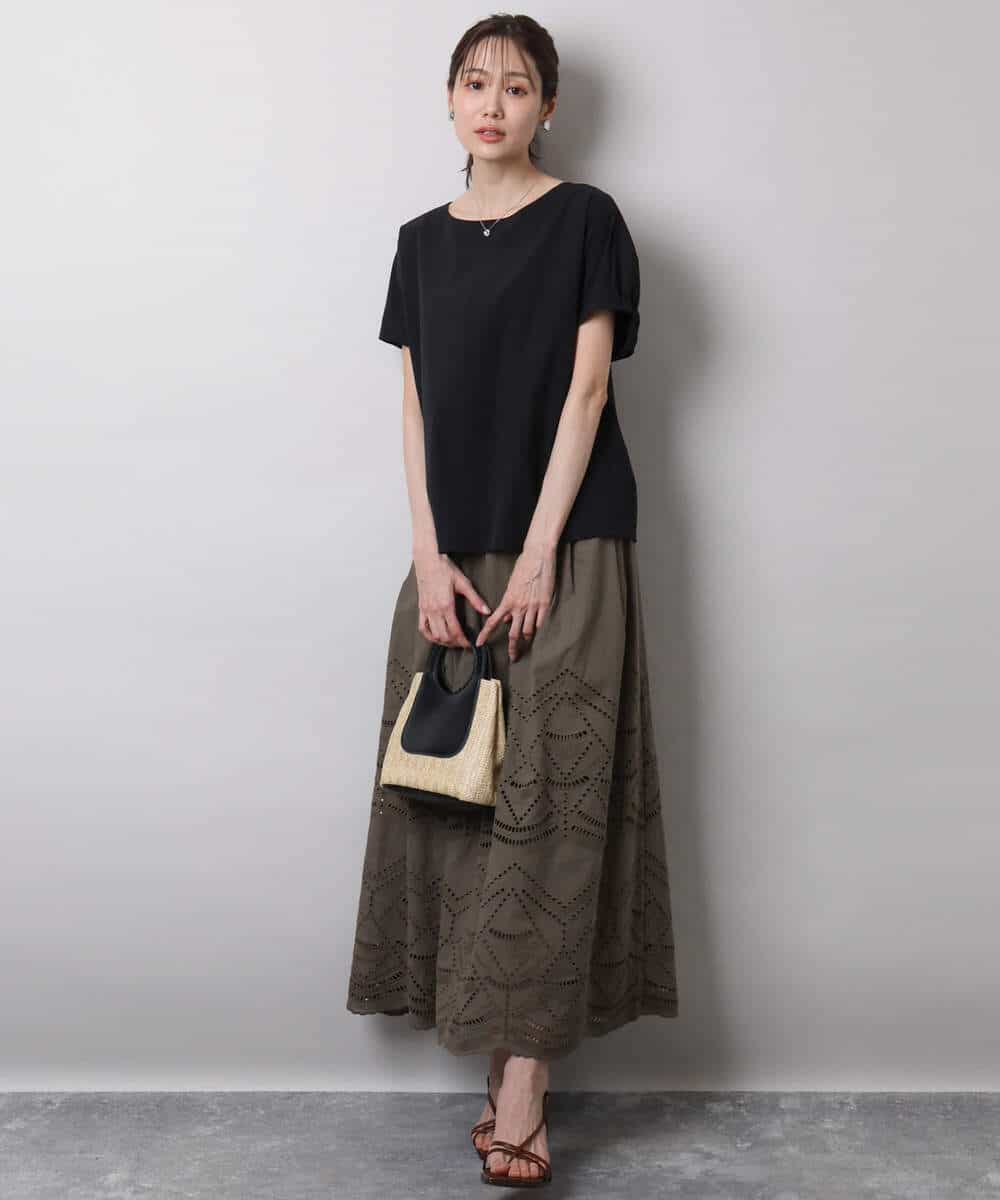 FKHHA65190 MK MICHEL KLEIN(MK ミッシェルクラン) コットン刺繍カットワークギャザースカート/洗える ブルー