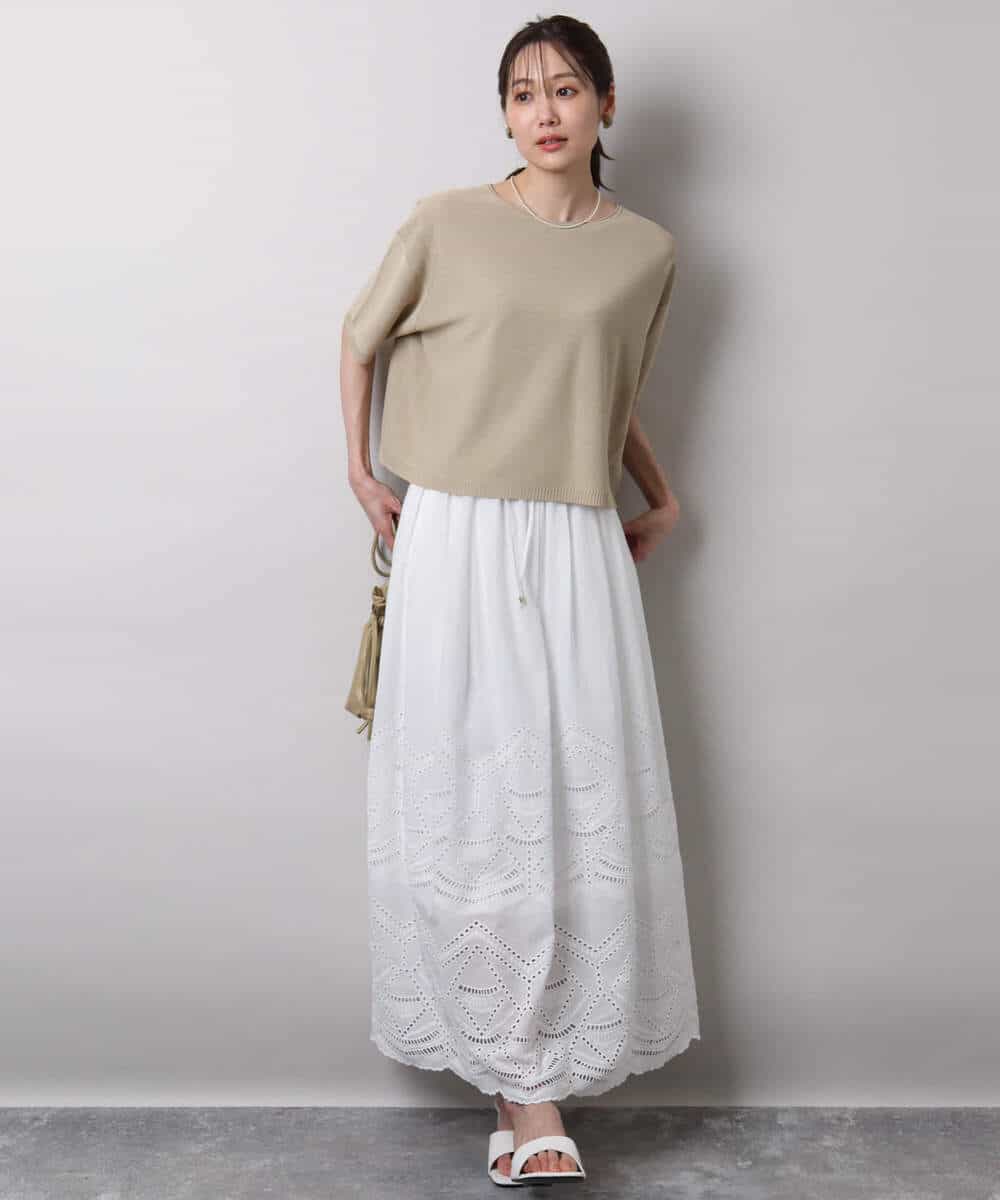 FKHHA65190 MK MICHEL KLEIN(MK ミッシェルクラン) コットン刺繍カットワークギャザースカート/洗える ブルー