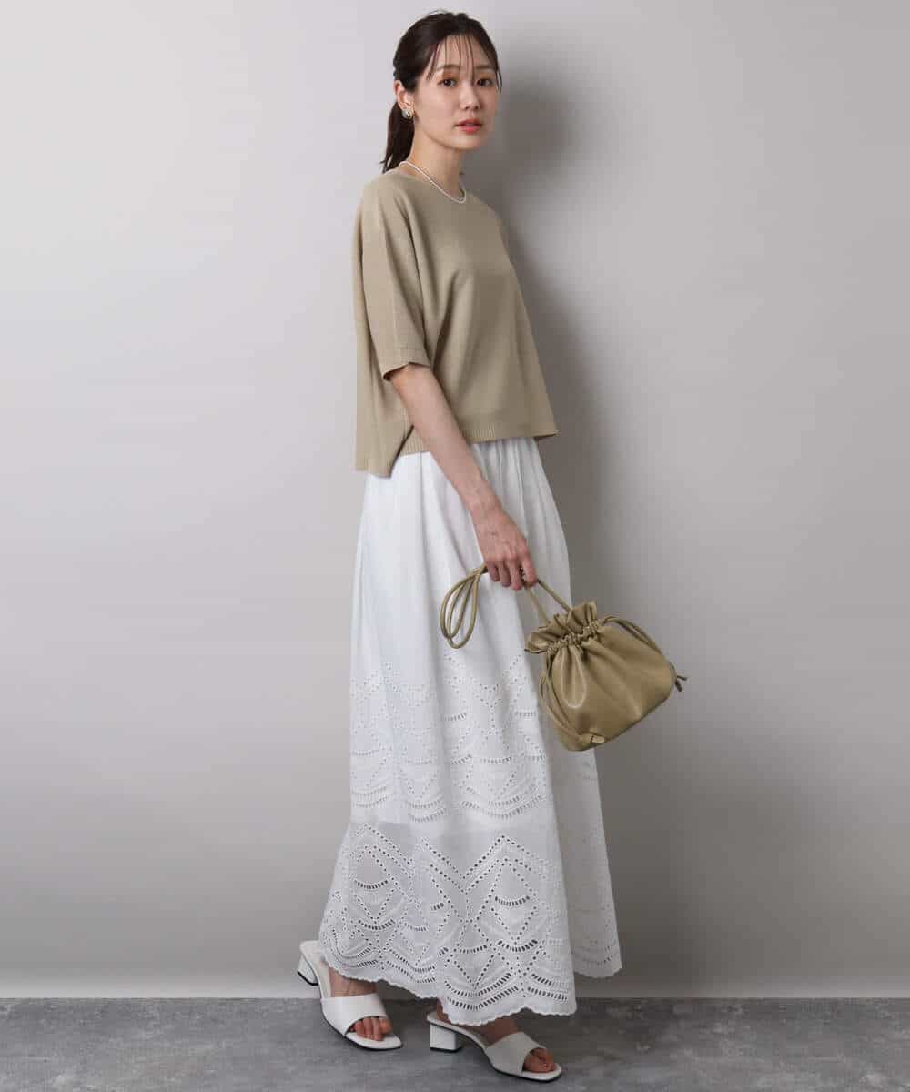 FKHHA65190 MK MICHEL KLEIN(MK ミッシェルクラン) コットン刺繍カットワークギャザースカート/洗える ブルー