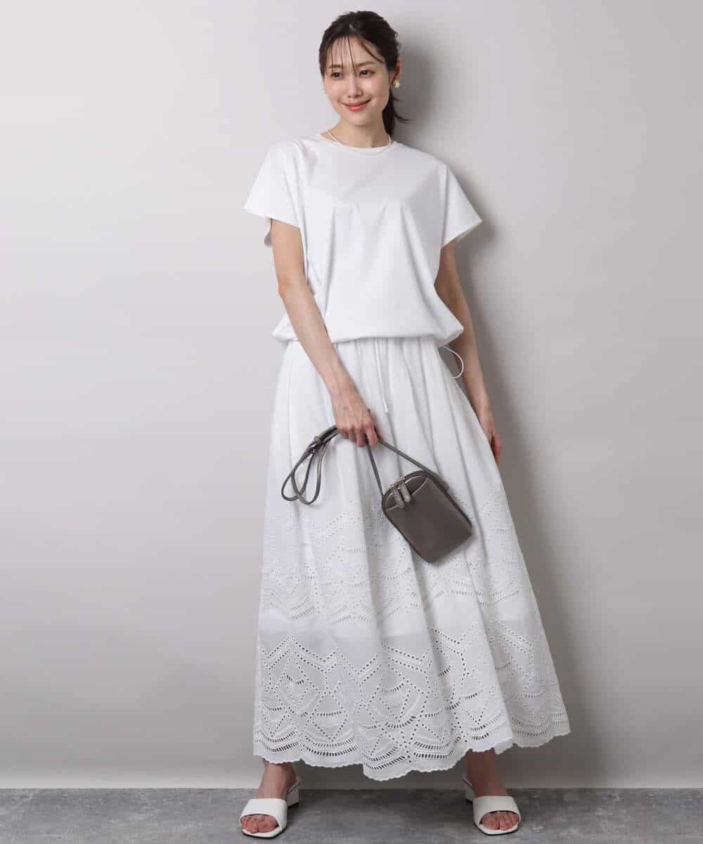 FKHHA65190 MK MICHEL KLEIN(MK ミッシェルクラン) コットン刺繍カットワークギャザースカート/洗える ブルー