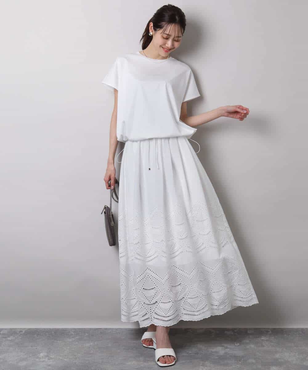 FKHHA65190 MK MICHEL KLEIN(MK ミッシェルクラン) コットン刺繍カットワークギャザースカート/洗える ブルー