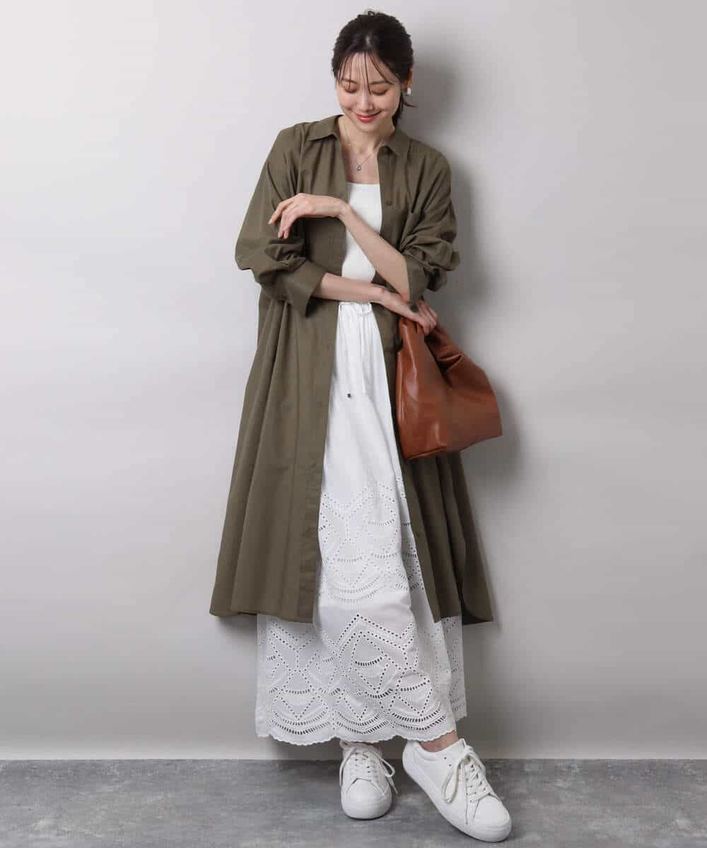 FKHHA65190 MK MICHEL KLEIN(MK ミッシェルクラン) コットン刺繍カットワークギャザースカート/洗える ブルー