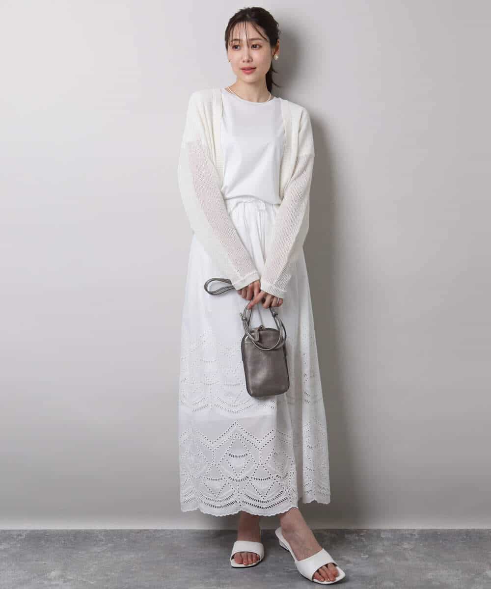 FKHHA65190 MK MICHEL KLEIN(MK ミッシェルクラン) コットン刺繍カットワークギャザースカート/洗える ブルー