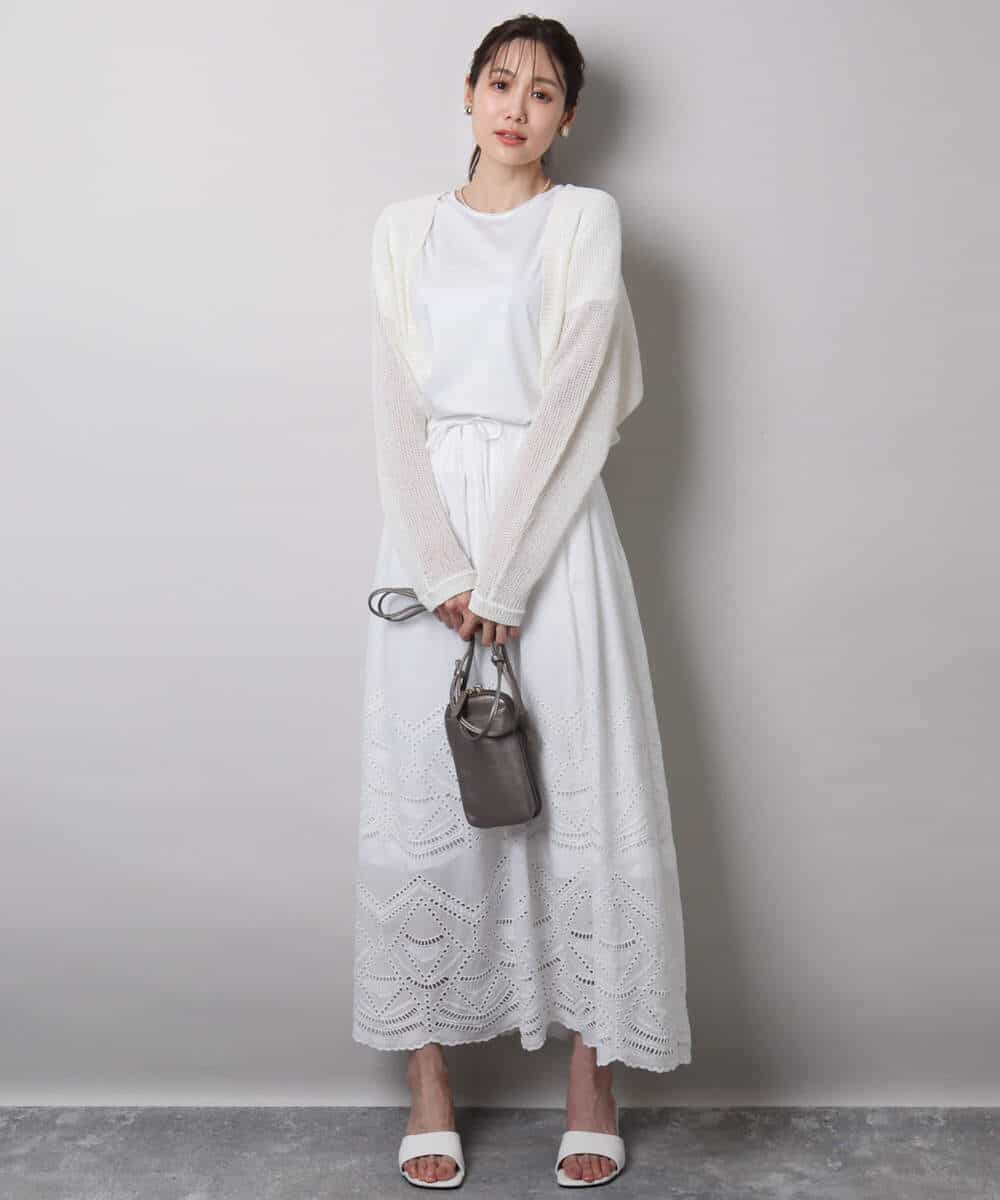 FKHHA65190 MK MICHEL KLEIN(MK ミッシェルクラン) コットン刺繍カットワークギャザースカート/洗える ブルー