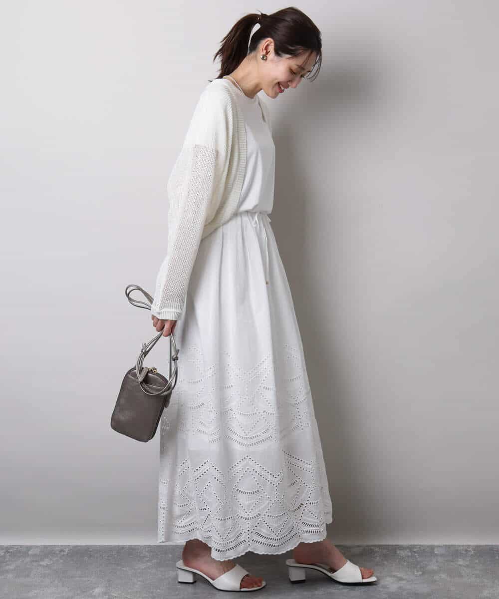 FKHHA65190 MK MICHEL KLEIN(MK ミッシェルクラン) コットン刺繍カットワークギャザースカート/洗える ブルー