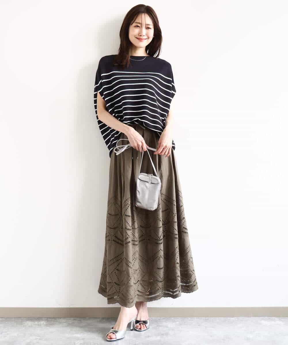 FKHHA65190 MK MICHEL KLEIN(MK ミッシェルクラン) コットン刺繍カットワークギャザースカート/洗える ブルー