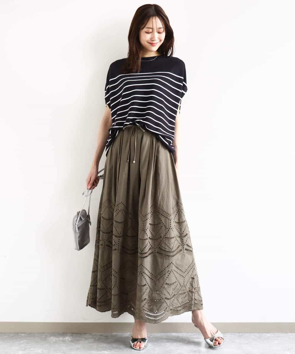 FKHHA65190 MK MICHEL KLEIN(MK ミッシェルクラン) コットン刺繍カットワークギャザースカート/洗える ブルー