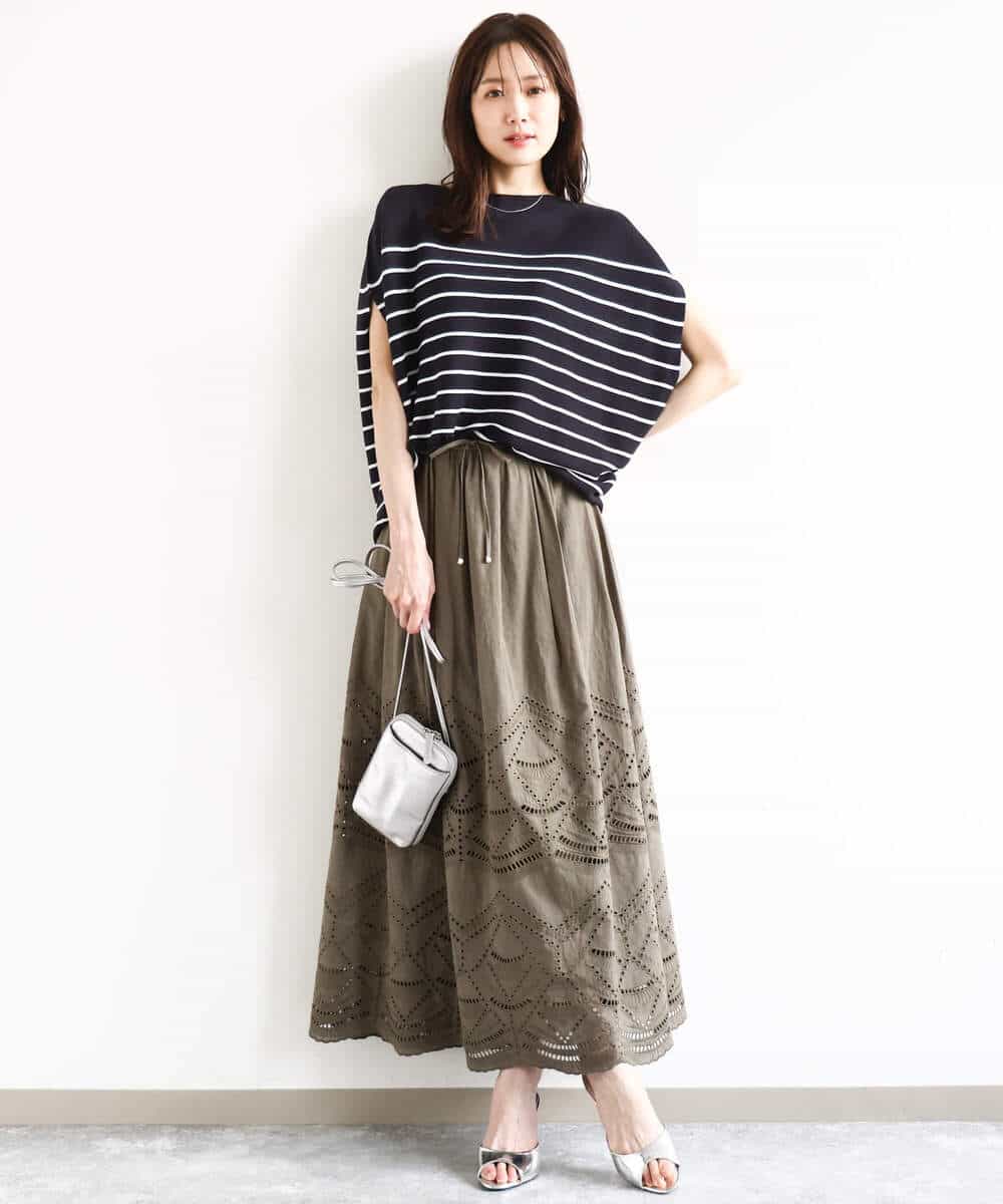 FKHHA65190 MK MICHEL KLEIN(MK ミッシェルクラン) コットン刺繍カットワークギャザースカート/洗える ブルー