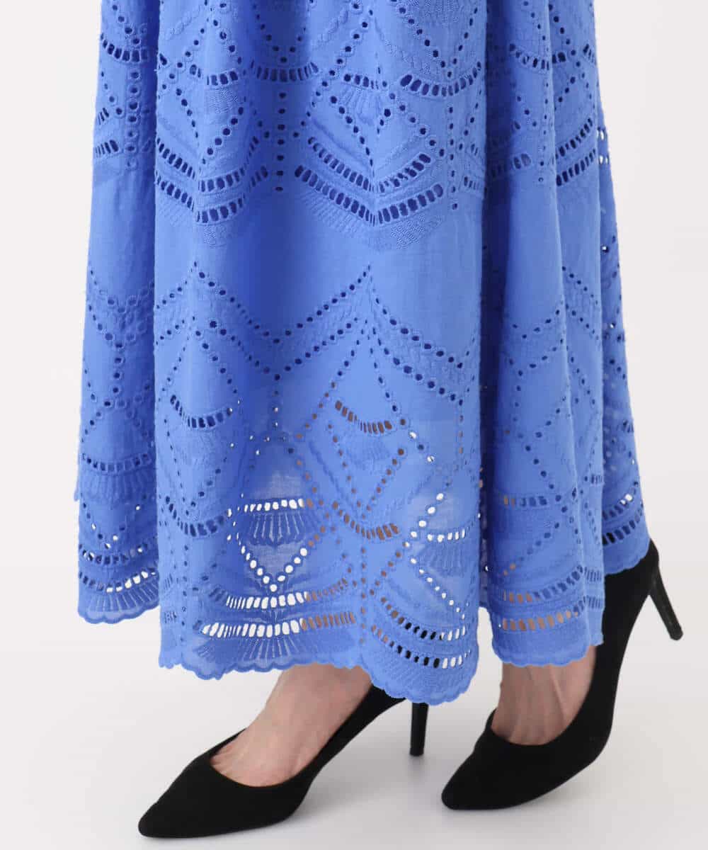 FKHHA65190 MK MICHEL KLEIN(MK ミッシェルクラン) コットン刺繍カットワークギャザースカート/洗える ブルー