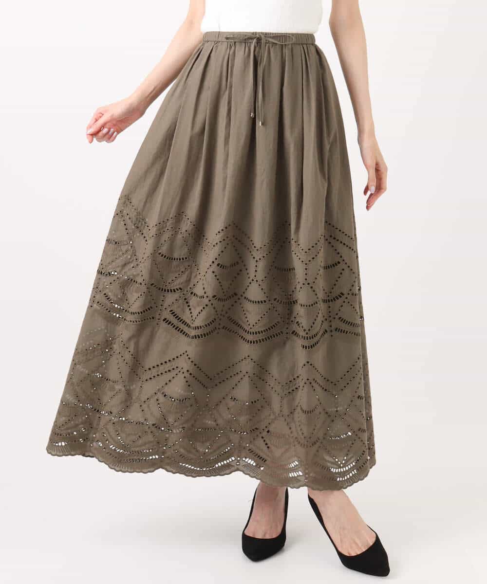 FKHHA65190 MK MICHEL KLEIN(MK ミッシェルクラン) コットン刺繍カットワークギャザースカート/洗える ブルー