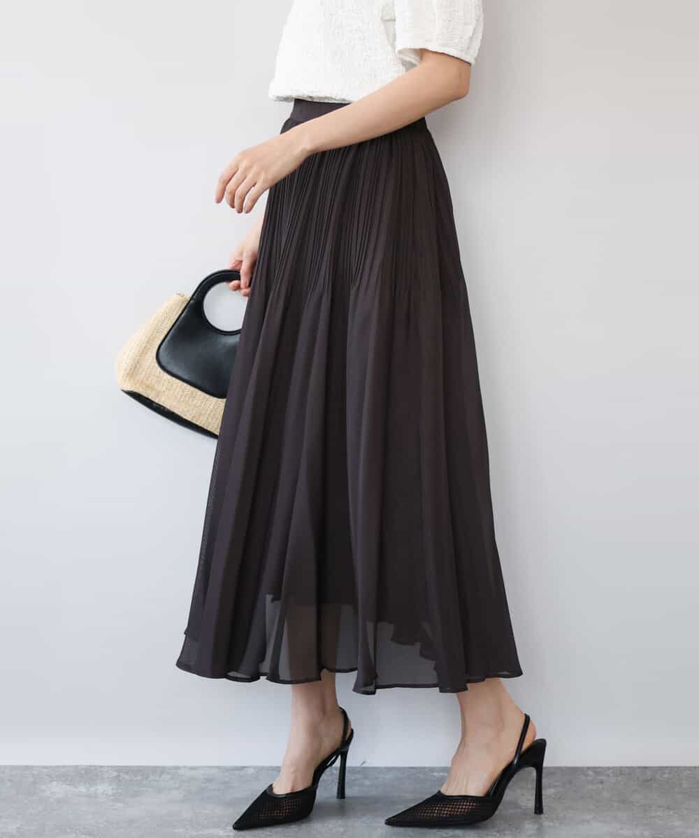 FKHHD63180 MK MICHEL KLEIN(MK ミッシェルクラン) [洗える]カラミ織シアープリーツスカート ブラウン