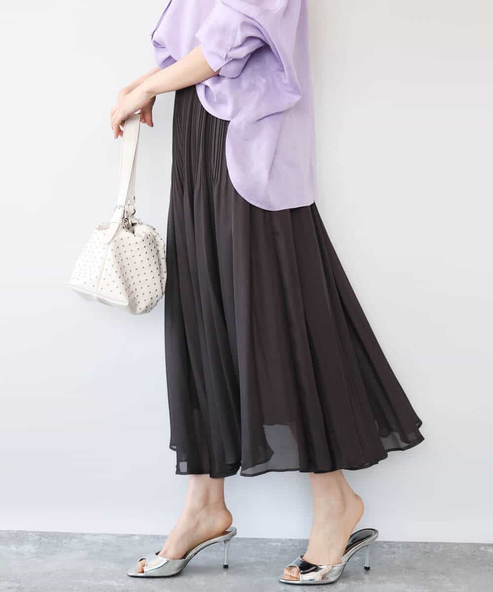 FKHHD63180 MK MICHEL KLEIN(MK ミッシェルクラン) [洗える]カラミ織シアープリーツスカート ブラウン