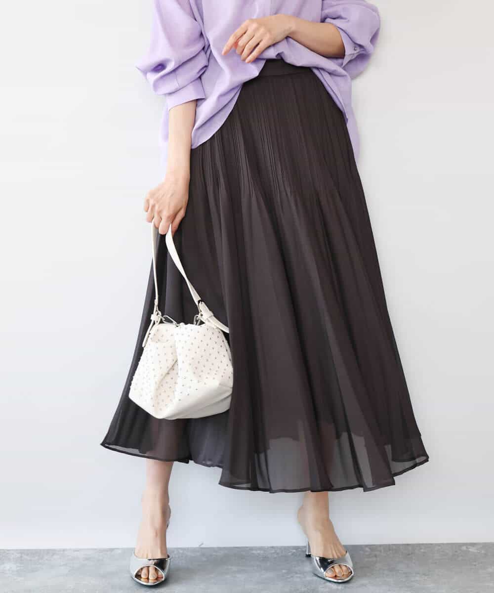FKHHD63180 MK MICHEL KLEIN(MK ミッシェルクラン) [洗える]カラミ織シアープリーツスカート ブラウン