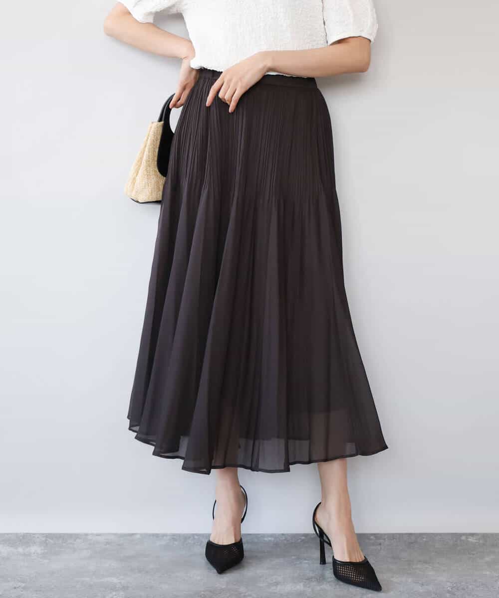 FKHHD63180 MK MICHEL KLEIN(MK ミッシェルクラン) [洗える]カラミ織シアープリーツスカート ブラウン