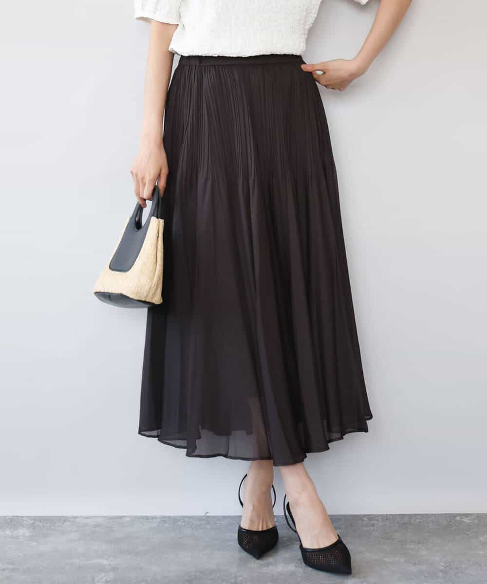 FKHHD63180 MK MICHEL KLEIN(MK ミッシェルクラン) [洗える]カラミ織シアープリーツスカート ブラウン