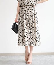 FKHHD68160 MK MICHEL KLEIN(MK ミッシェルクラン) [接触冷感/洗える]アートプリントミディ丈スカート ベージュ