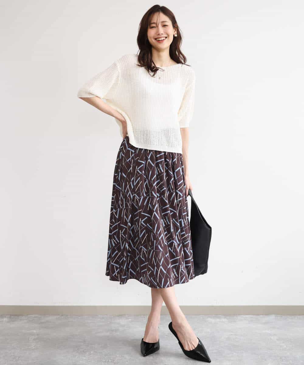 FKHHD68160 MK MICHEL KLEIN(MK ミッシェルクラン) [接触冷感/洗える]アートプリントミディ丈スカート ベージュ