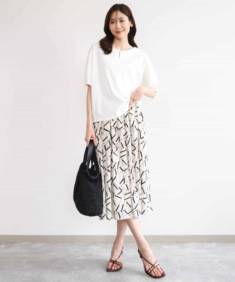 FKHHD68160 MK MICHEL KLEIN(MK ミッシェルクラン) [接触冷感/洗える]アートプリントミディ丈スカート ベージュ