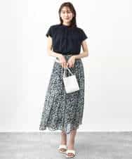 FKHHV01140 MK MICHEL KLEIN(MK ミッシェルクラン) 小花柄シフォンフレアスカート/洗える イエロー