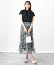 FKHHV01140 MK MICHEL KLEIN(MK ミッシェルクラン) 小花柄シフォンフレアスカート/洗える イエロー