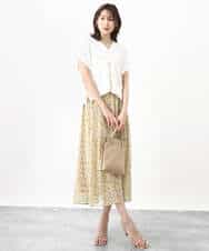 FKHHV01140 MK MICHEL KLEIN(MK ミッシェルクラン) 小花柄シフォンフレアスカート/洗える イエロー