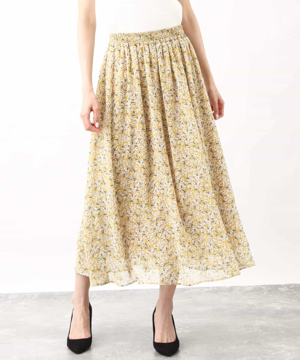FKHHV01140 MK MICHEL KLEIN(MK ミッシェルクラン) 小花柄シフォンフレアスカート/洗える イエロー