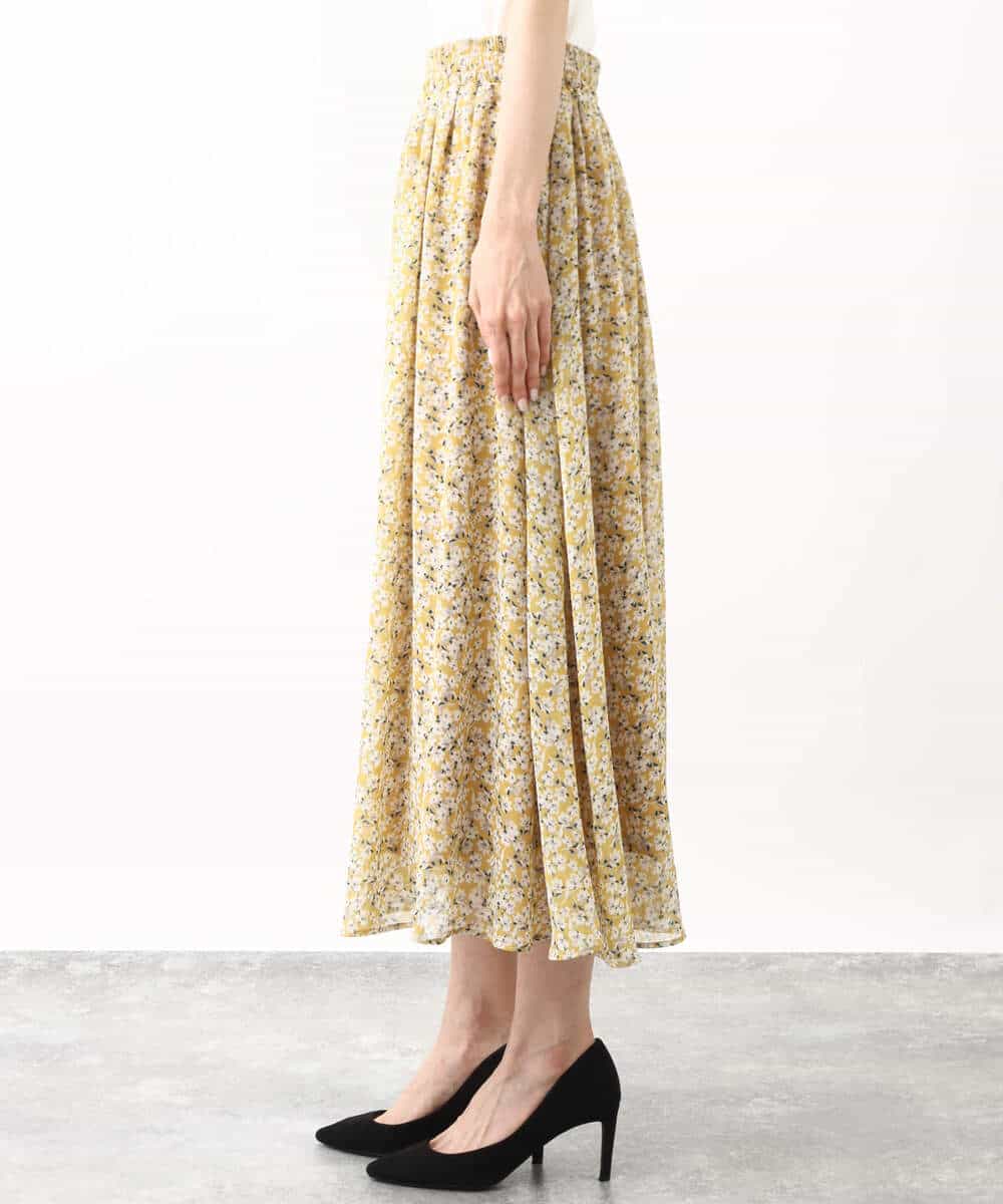 FKHHV01140 MK MICHEL KLEIN(MK ミッシェルクラン) 小花柄シフォンフレアスカート/洗える イエロー