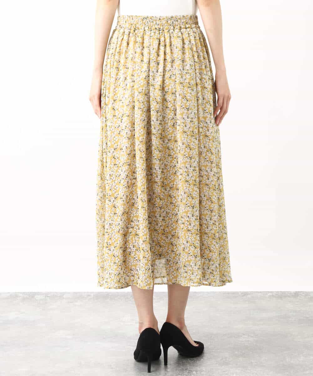 FKHHV01140 MK MICHEL KLEIN(MK ミッシェルクラン) 小花柄シフォンフレアスカート/洗える イエロー