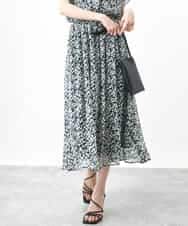 FKHHV01140 MK MICHEL KLEIN(MK ミッシェルクラン) 小花柄シフォンフレアスカート/洗える ネイビー