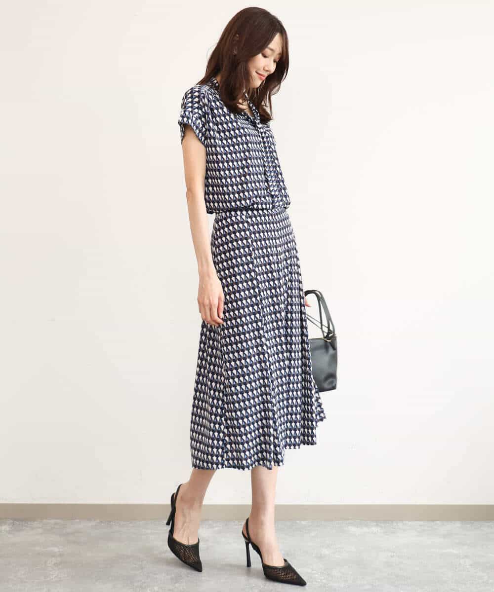 FKHID08150 MK MICHEL KLEIN(MK ミッシェルクラン) [洗える]幾何柄ジャージースカート ネイビー